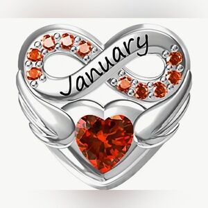 Silver Heart Birthstone Charm For Month of January